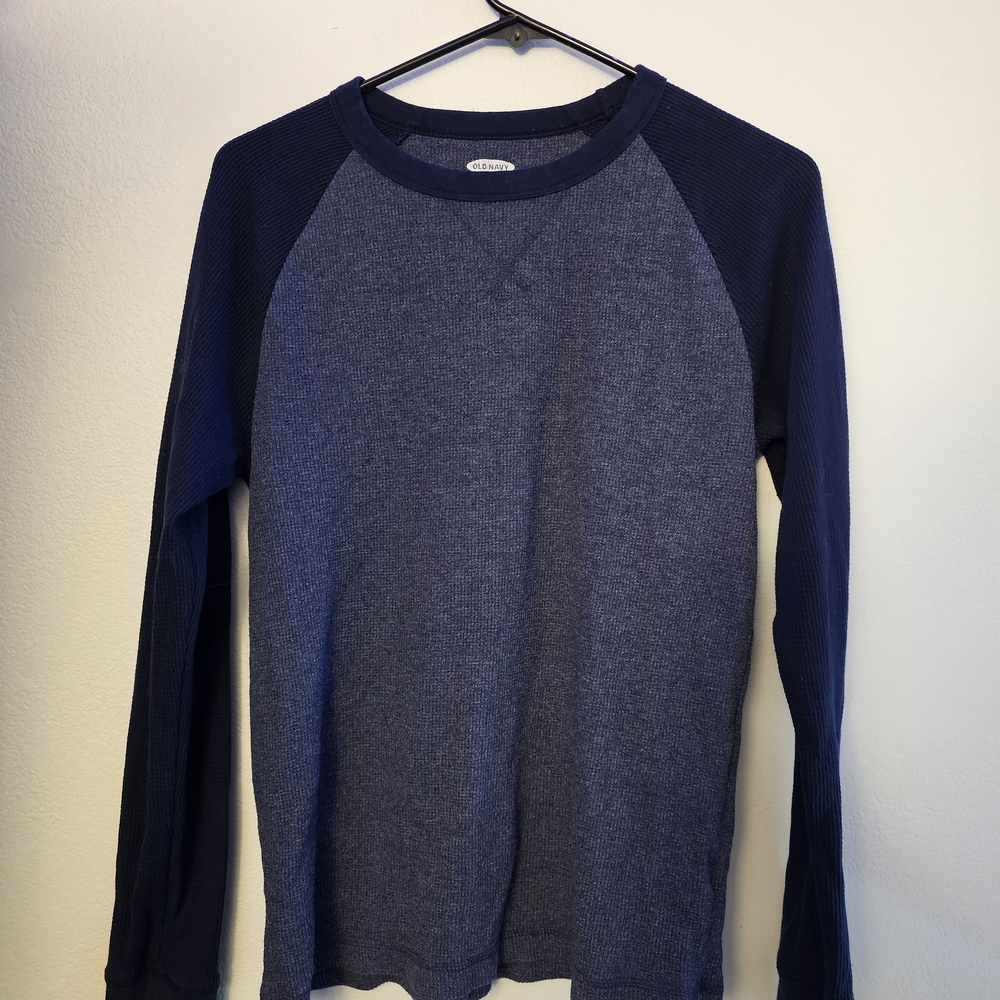 Old Navy Soft Washed Waffle Knit Long Sleeve Shirt Blue Heather